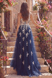 Vestido de Baile Longo Corset de Tule Linha A de Um Ombro com Flores e Aplicações