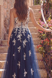 Vestido de Baile Longo Corset de Tule Linha A de Um Ombro com Flores e Aplicações