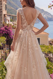 Vestido de baile longo de finalista Champanhe A-Line Sem Folhos Sem Folhos