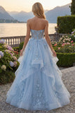 Vestido de Baile Longo Espartilho A-Line Aplicado com bordas