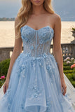 Vestido de Baile Longo Espartilho A-Line Aplicado com bordas