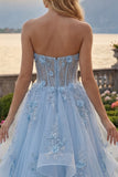 Vestido de Baile Longo Espartilho A-Line Aplicado com bordas