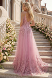 Vestido de Baile Longo em Linha A com Apliques de Taro e Flores 3D