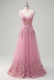 Vestido de Baile Longo em Linha A com Apliques de Taro e Flores 3D