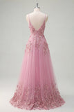 Vestido de Baile Longo em Linha A com Apliques de Taro e Flores 3D