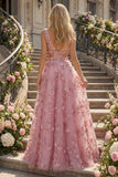 Vestido de Baile Longo Floral com Decote em V e Linha A com Recortes