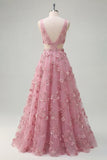Vestido de Baile Longo Floral com Decote em V e Linha A com Recortes