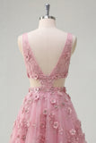 Vestido de Baile Longo Floral com Decote em V e Linha A com Recortes