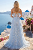 Vestido de Baile Longo de Finalistas Azul com Espartilhos de Lantejoulas A Line