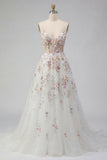 Vestido de Noiva Longo de Lantejoulas Branco com Flores 3D