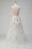 Vestido de Noiva Longo de Lantejoulas Branco com Flores 3D