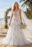 Vestido de Noiva Longo de Lantejoulas Branco com Flores 3D
