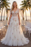 Vestido de Noiva Longo de Lantejoulas Branco com Flores 3D