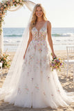 Vestido de Noiva Longo de Lantejoulas Branco com Flores 3D
