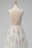 Vestido de Noiva Longo de Lantejoulas Branco com Flores 3D