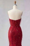 Vestido de Baile de Baile de Sereias Borgonha Brilhante Longo com Missangas e Fenda