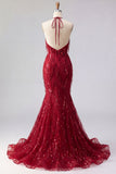 Vestido de baile de finalistas com longas contas e sereia com contas brilhantes, com franjas