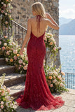 Vestido de baile de finalistas com longas contas e sereia com contas brilhantes, com franjas