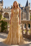 Vestido de Baile de finalistas longo oco em estilo dourado brilhante com contas