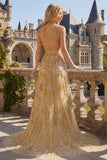 Vestido de Baile de finalistas longo oco em estilo dourado brilhante com contas