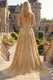 Vestido de Mini Baile de Finalistas com Espartilho Bodycon Espartilho Dourado Brilhante e Cauda Capela com Folhos