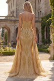 Vestido de Baile de Sereias Sem Alças Dourado Brilhante com Caída Lateral