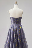 Celestial Midnight Encantador Vestido de Baile Estrelado A-Line Longa com Laço