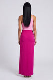Vestido Maxi Bodycon de Veludo de Um Ombro Rosa e Fúcsia com Fenda