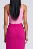 Vestido Maxi Bodycon de Veludo de Um Ombro Rosa e Fúcsia com Fenda
