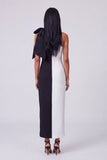 Vestido Maxi Bodycon de Um Ombro Preto e Branco com Laço