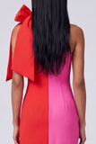 Vestido Maxi Bodycon de Um Ombro Preto e Branco com Laço