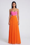 Vestido Maxi plissado cor-de-rosa e laranja A-Line