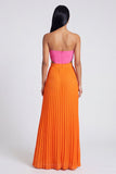 Vestido Maxi plissado cor-de-rosa e laranja A-Line
