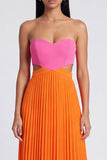 Vestido Maxi plissado cor-de-rosa e laranja A-Line