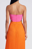 Vestido Maxi plissado cor-de-rosa e laranja A-Line