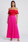 Vestido Maxi A-Line de Ombros Descobertos e Vestido Maxi Plissado Vermelho com Folhos