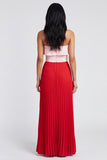 Vestido Maxi plissado cor-de-rosa e vermelho, linha A com ombros descobertos e folhos