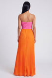 Vestido Maxi plissado cor-de-rosa e laranja A-Line com laço