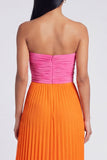 Vestido Maxi plissado cor-de-rosa e laranja A-Line com laço