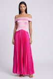 Vestido Maxi plissado de cetim em linha A cor-de-rosa e fúcsia