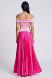 Vestido Maxi plissado de cetim em linha A cor-de-rosa e fúcsia
