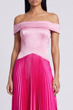 Vestido Maxi plissado de cetim em linha A cor-de-rosa e fúcsia