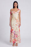 Vestido Maxi Floral Estampado Assimétrico em Tule Preto