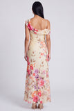 Vestido Maxi Floral Estampado Assimétrico em Tule Preto