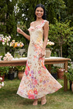 Vestido Maxi Floral Estampado Assimétrico em Tule Preto