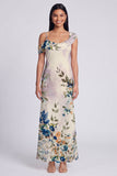 Vestido Maxi Floral Estampado Assimétrico em Tule Preto