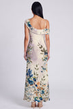 Vestido Maxi Floral Estampado Assimétrico em Tule Preto