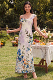 Vestido Maxi Floral Estampado Assimétrico em Tule Preto