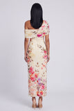 Vestido Maxi Floral Estampado Bodycon de Tule Preto com Um Ombro