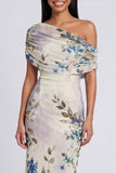 Vestido Maxi Floral Estampado Bodycon de Tule Preto com Um Ombro